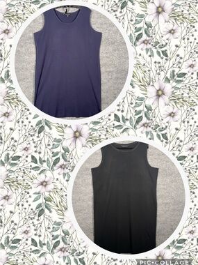 Ming Wang Womens 2X 2PC Bundle Navy Black Sleeveless Sheath Knit Shift Dresses